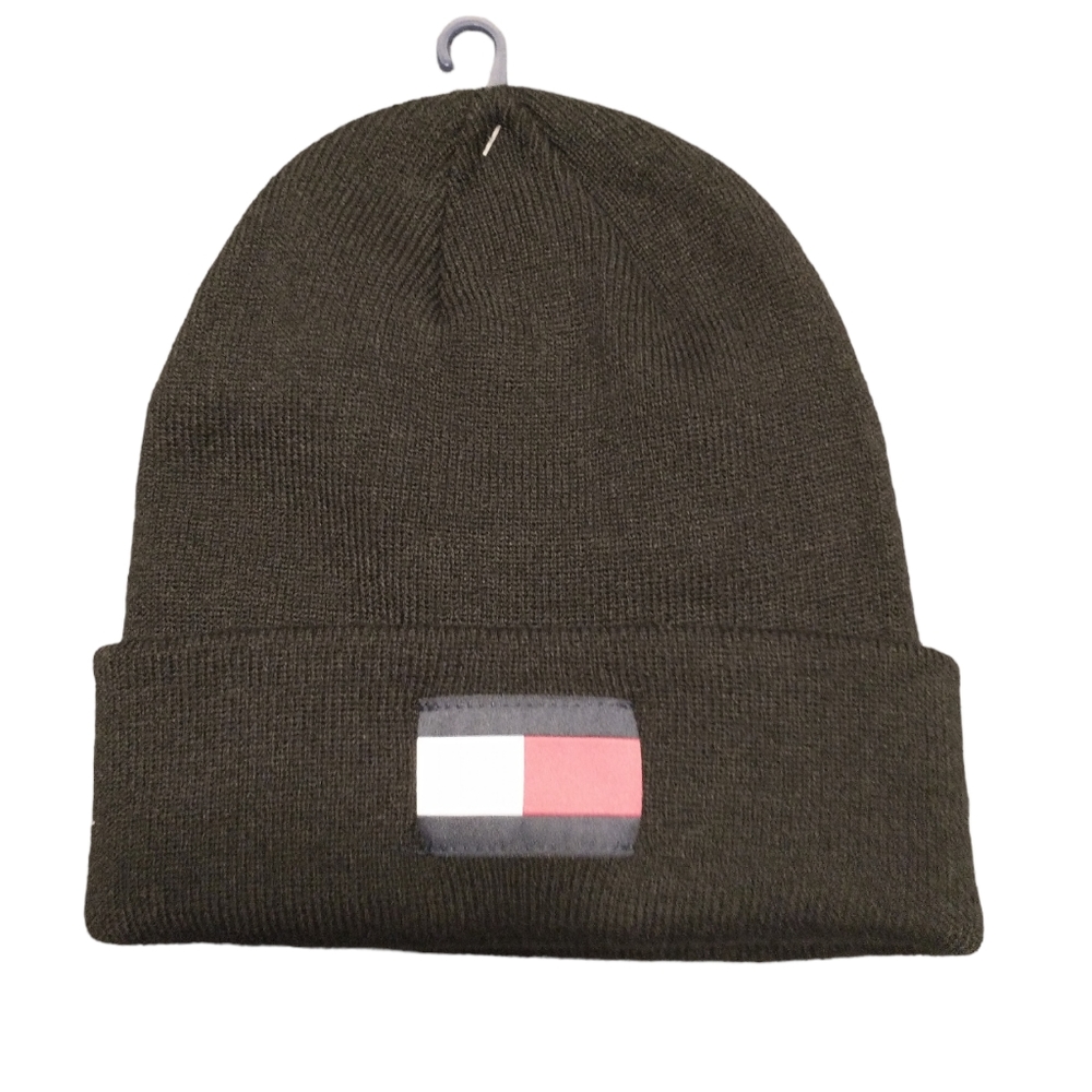 Tommy Hilfiger Black Knit Beanie With Front Logo OSFM